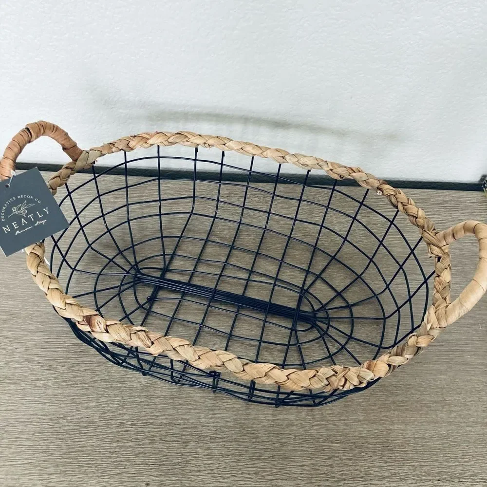 Farmhouse Rustic Modern Metal Décor Basket Lg